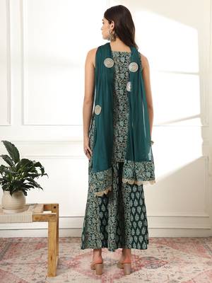  cotton green kurta palazzo set 3