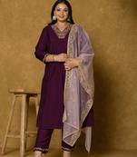 purple silk embroidered plus size kurta dupatta set