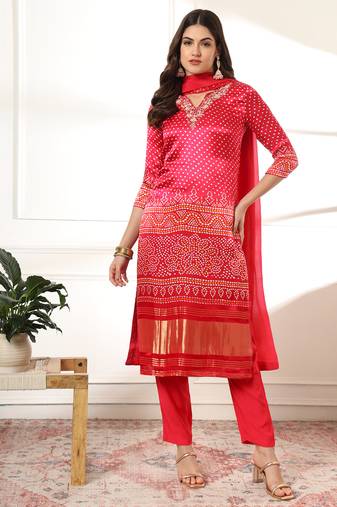  hot pink gajji silk zari work kurta dupatta pant set