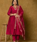 hot pink silk embroidered plus size kurta dupatta set