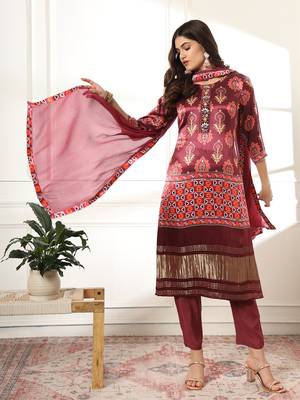  burgundy gajji silk kurta dupatta pant set 2