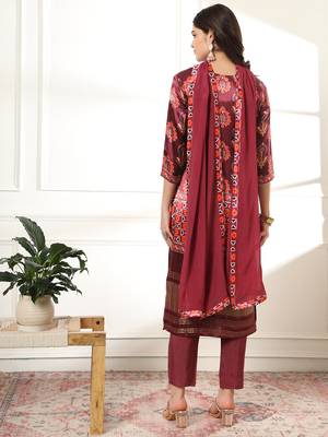  burgundy gajji silk kurta dupatta pant set 3