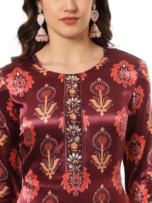  burgundy gajji silk kurta dupatta pant set 4