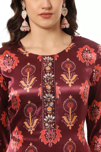  burgundy gajji silk kurta dupatta pant set