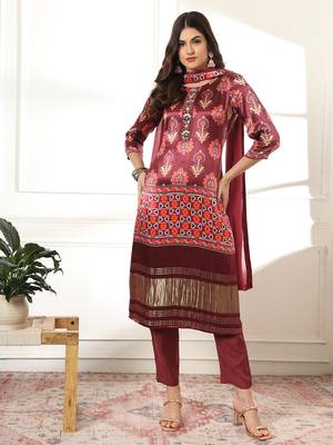  burgundy gajji silk kurta dupatta pant set 5