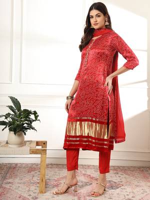  maroon gajji silk bandhani kurta dupatta pant set 1
