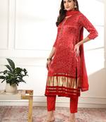  maroon gajji silk bandhani kurta dupatta pant set