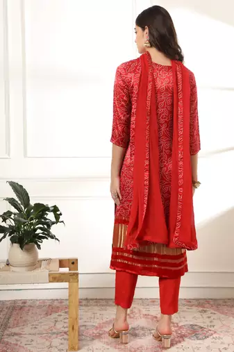  maroon gajji silk bandhani kurta dupatta pant set