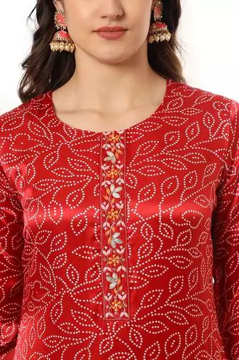  maroon gajji silk bandhani kurta dupatta pant set
