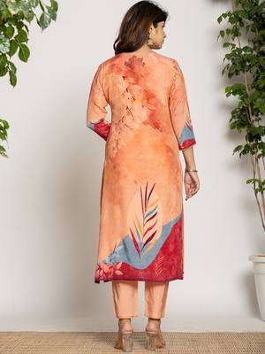  peach pure crepe placement print kurta dupatta set 3