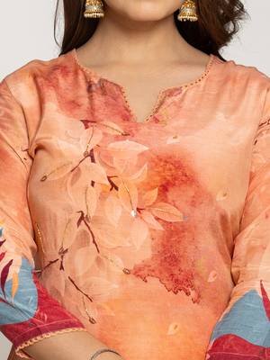  peach pure crepe placement print kurta dupatta set 4