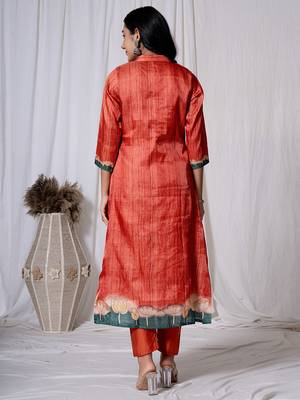  tussar silk red a-line kurta dupatta set 3