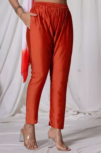  tussar silk red a-line kurta dupatta set