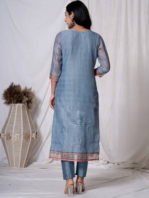 chanderi blue kurta dupatta set 3
