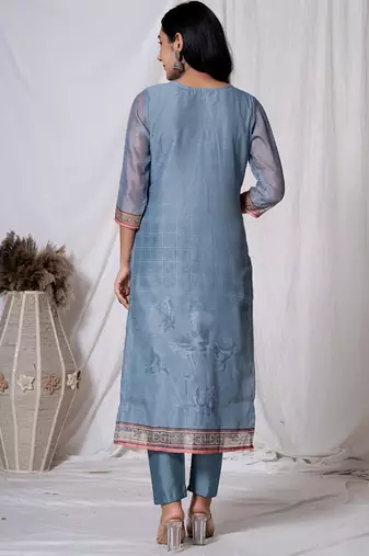 chanderi blue kurta dupatta set