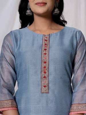 chanderi blue kurta dupatta set 4