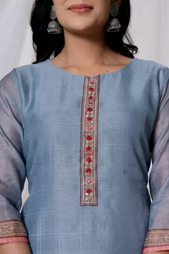 chanderi blue kurta dupatta set