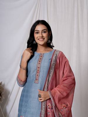 chanderi blue kurta dupatta set 5