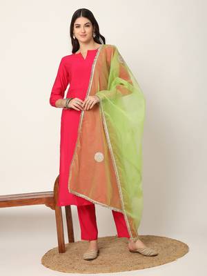  pink straight solid kurta dupatta set 1