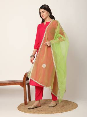  pink straight solid kurta dupatta set 2