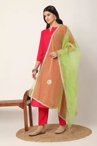  pink straight solid kurta dupatta set