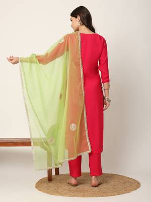  pink straight solid kurta dupatta set 3