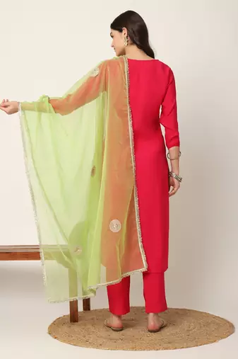  pink straight solid kurta dupatta set