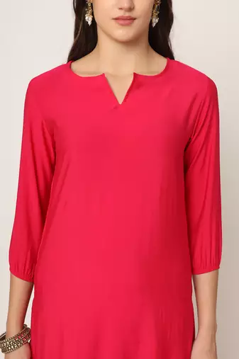  pink straight solid kurta dupatta set