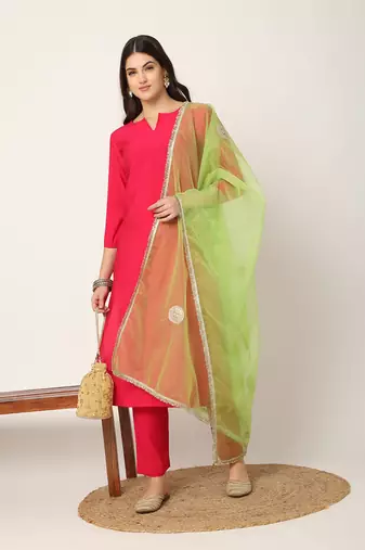  pink straight solid kurta dupatta set