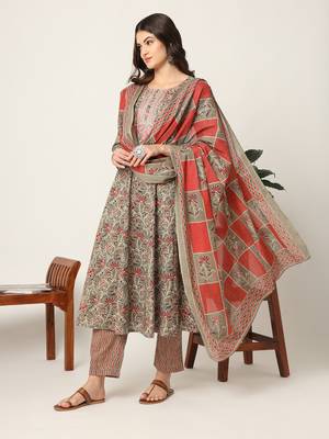  pink and gray cotton dori embroidery anarkali kurta dupatta pant set 2