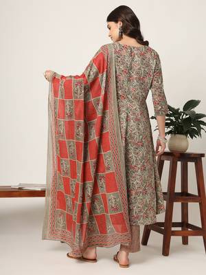  pink and gray cotton dori embroidery anarkali kurta dupatta pant set 3