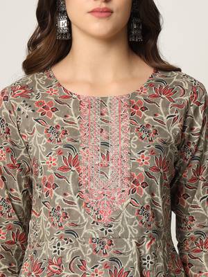  pink and gray cotton dori embroidery anarkali kurta dupatta pant set 4