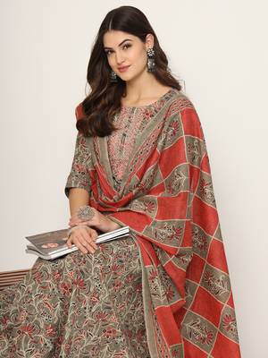  pink and gray cotton dori embroidery anarkali kurta dupatta pant set 5