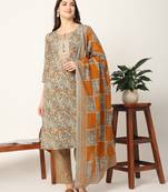  mustard and gray cotton dori embroidery kurta dupatta pant set