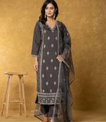  grey silk kurta dupatta pant set
