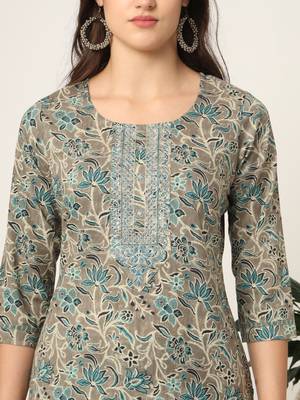  cotton teal blue and grey cotton dori embroidery kurta dupatta pant set 4