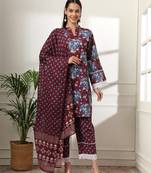  maroon pakistani cotton kurta dupatta set