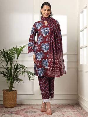  maroon pakistani cotton kurta dupatta set 5