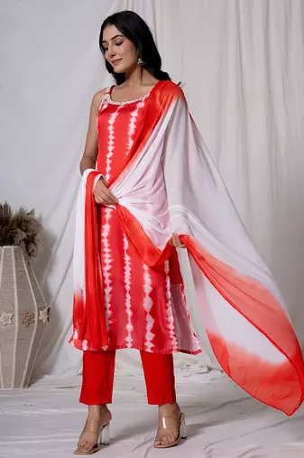  red silk kurta dupatta pant set
