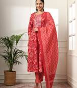  pure cotton red anarkali dupatta pant set