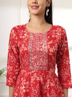  pure cotton red anarkali dupatta pant set 4