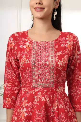  pure cotton red anarkali dupatta pant set