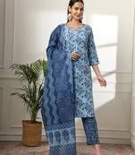  cotton blue kurta dupatta pant set