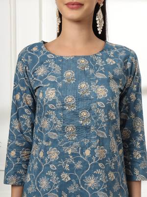  pure cotton straight blue kurta dupatta set 4