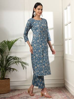  pure cotton straight blue kurta dupatta set 5