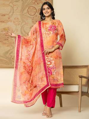  oragnza kurta dupatta set with lining and intricate handwork 1