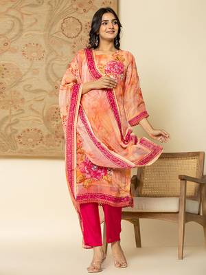  oragnza kurta dupatta set with lining and intricate handwork 2