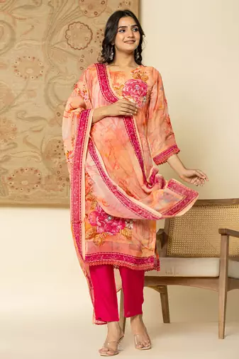  oragnza kurta dupatta set with lining and intricate handwork