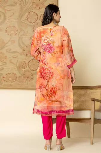  oragnza kurta dupatta set with lining and intricate handwork