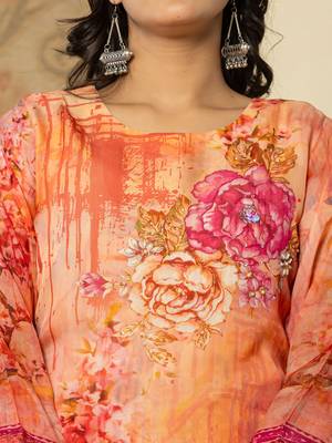  oragnza kurta dupatta set with lining and intricate handwork 4